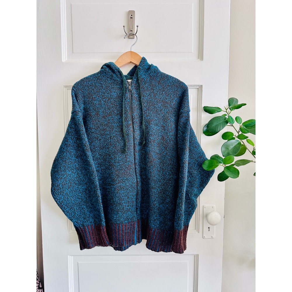 Marni x Uniqlo Womens Blue Mixed Color Knit Oversized Full Zip Hoodie Medium